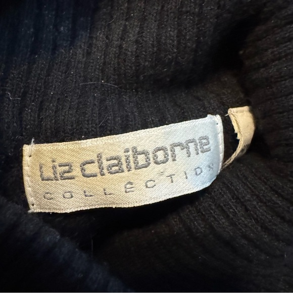 Vintage Liz Claiborne Lambswool Angora Rabbit Hair Mix Black Turtle Neck Sweater - Picture 6 of 8